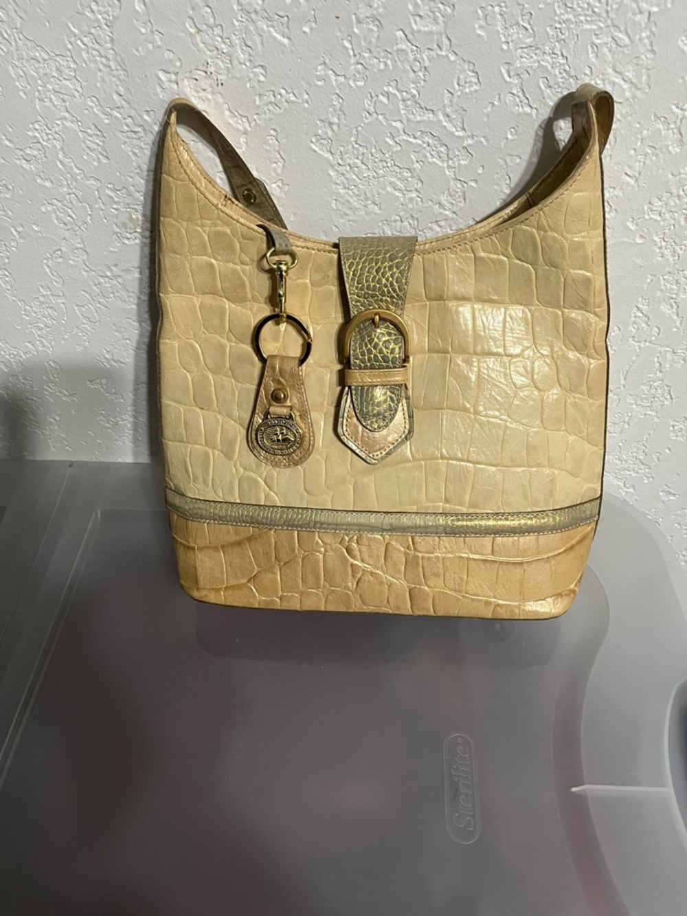 BRAHMIN TriColor Croc Embossed Hobo with Key Chain